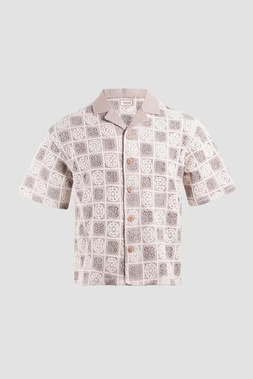 Flower Pattern Crochet Button Up Shirt by Hideout