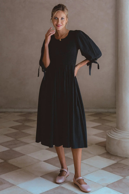 Freya Smocked Linen Midi Dress by Partner Label