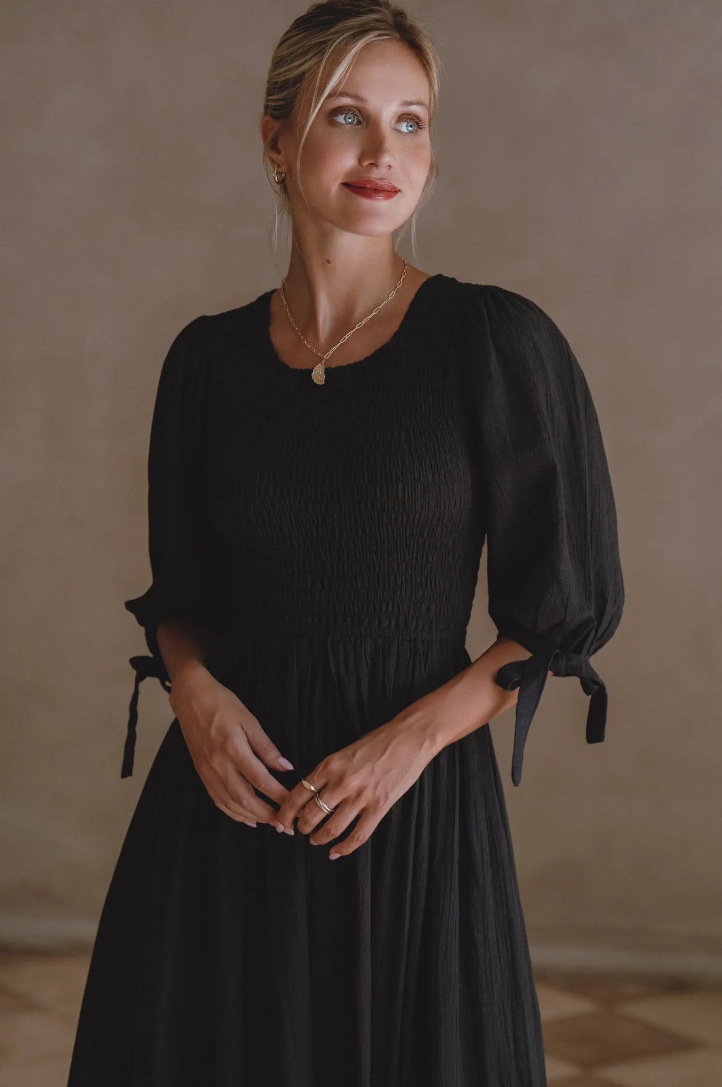 Freya Smocked Linen Midi Dress by Partner Label