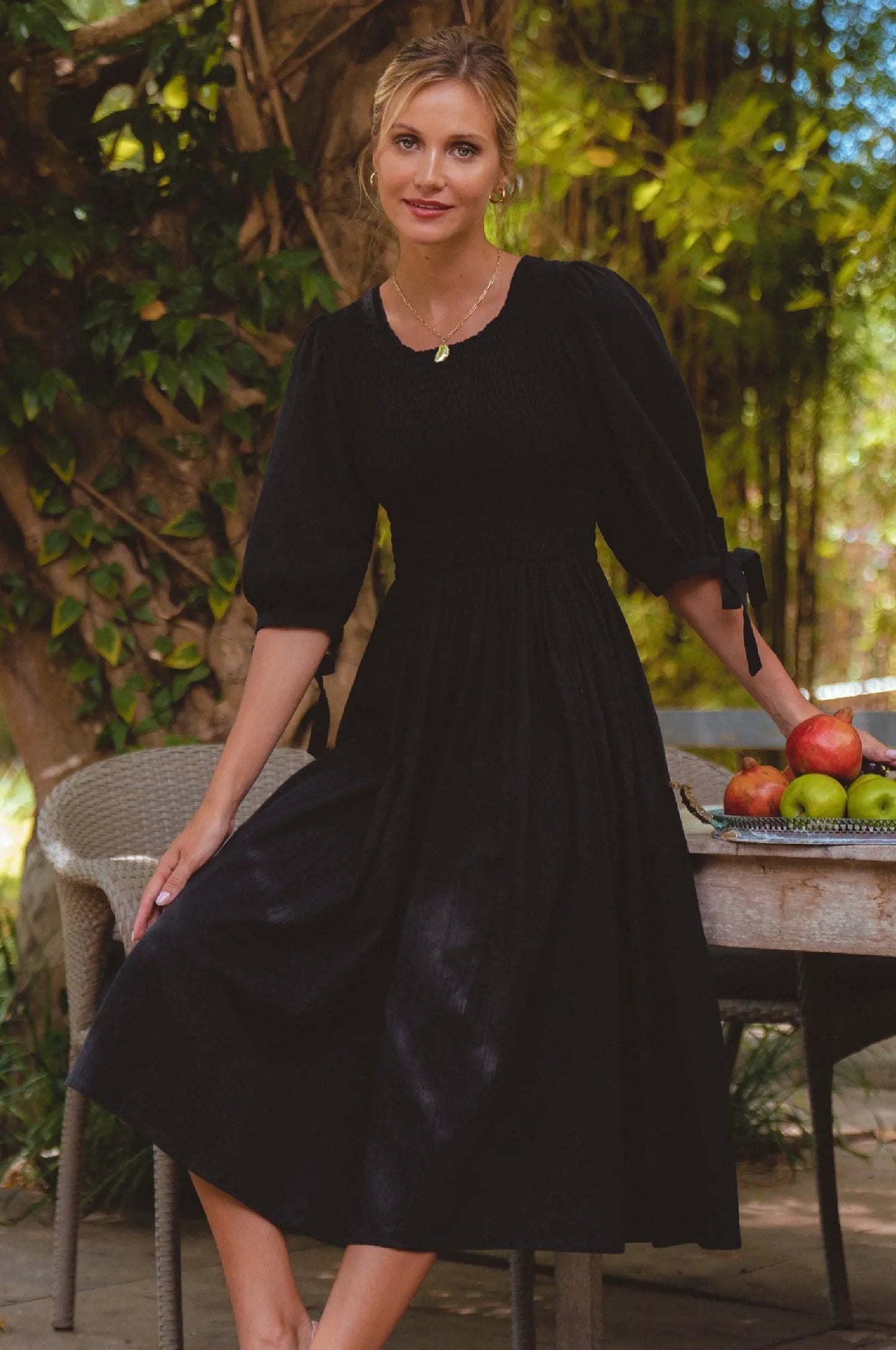 Freya Smocked Linen Midi Dress by Partner Label