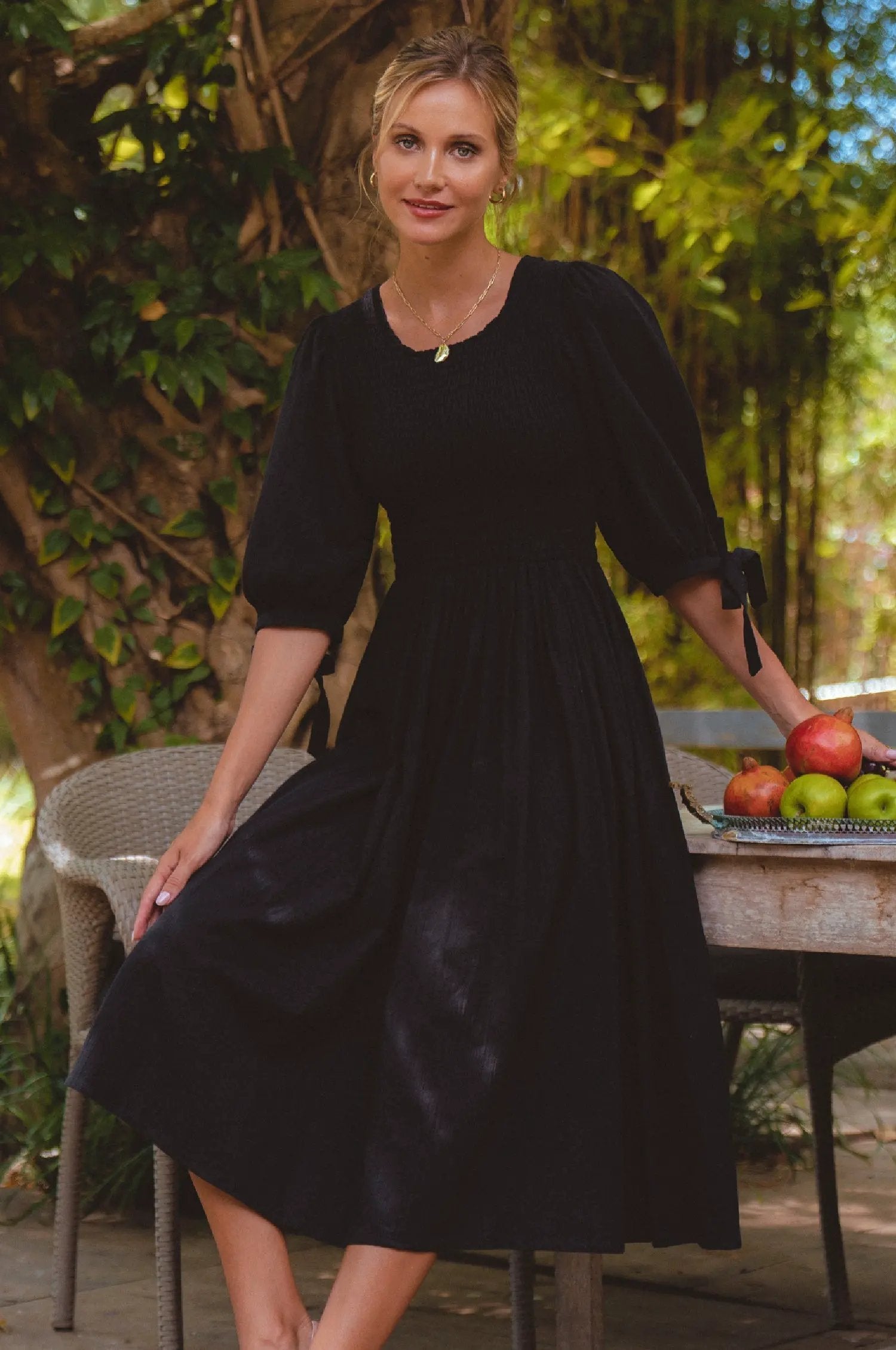 Freya Smocked Linen Midi Dress by Partner Label