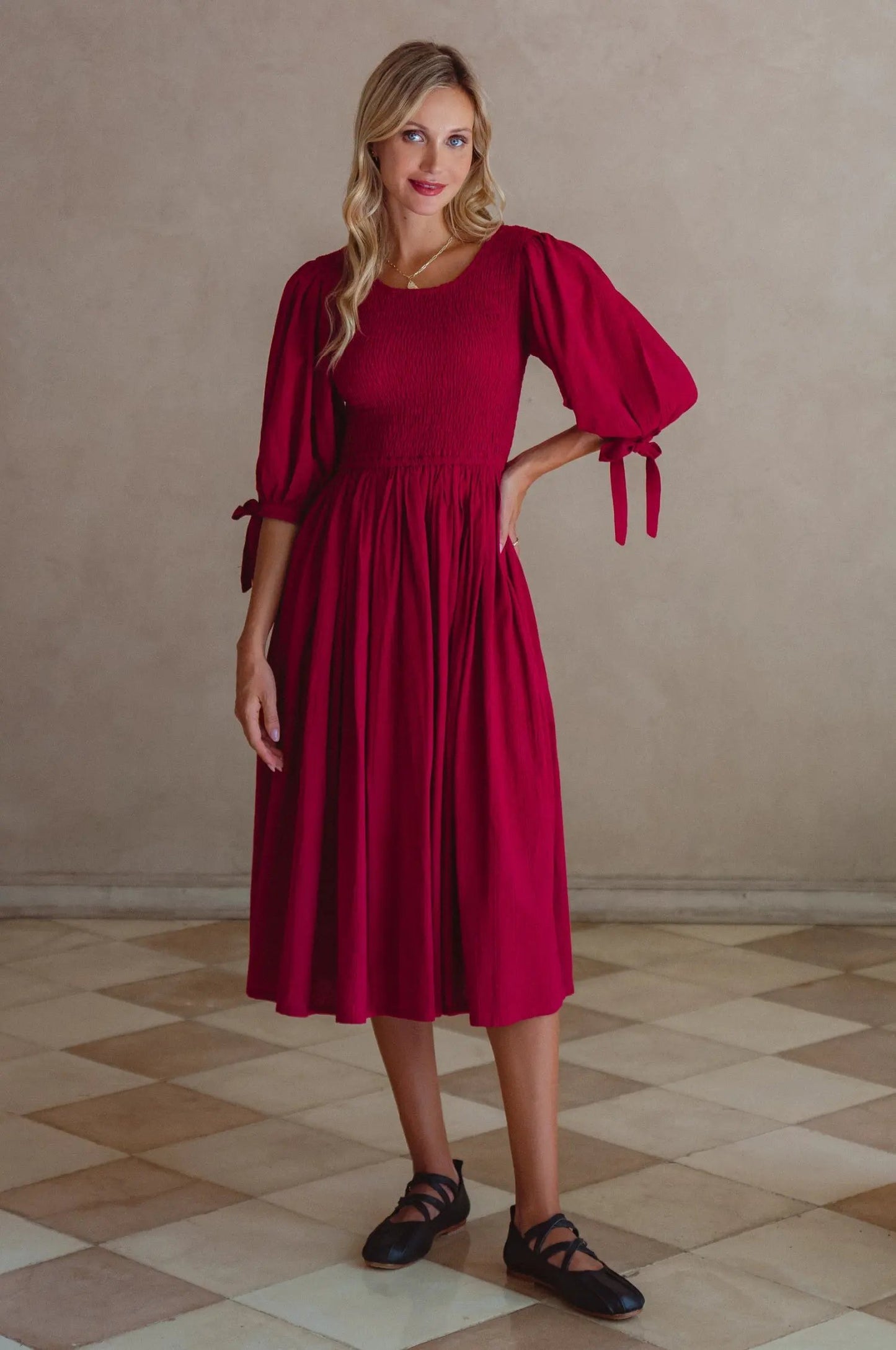Freya Smocked Linen Midi Dress by Partner Label
