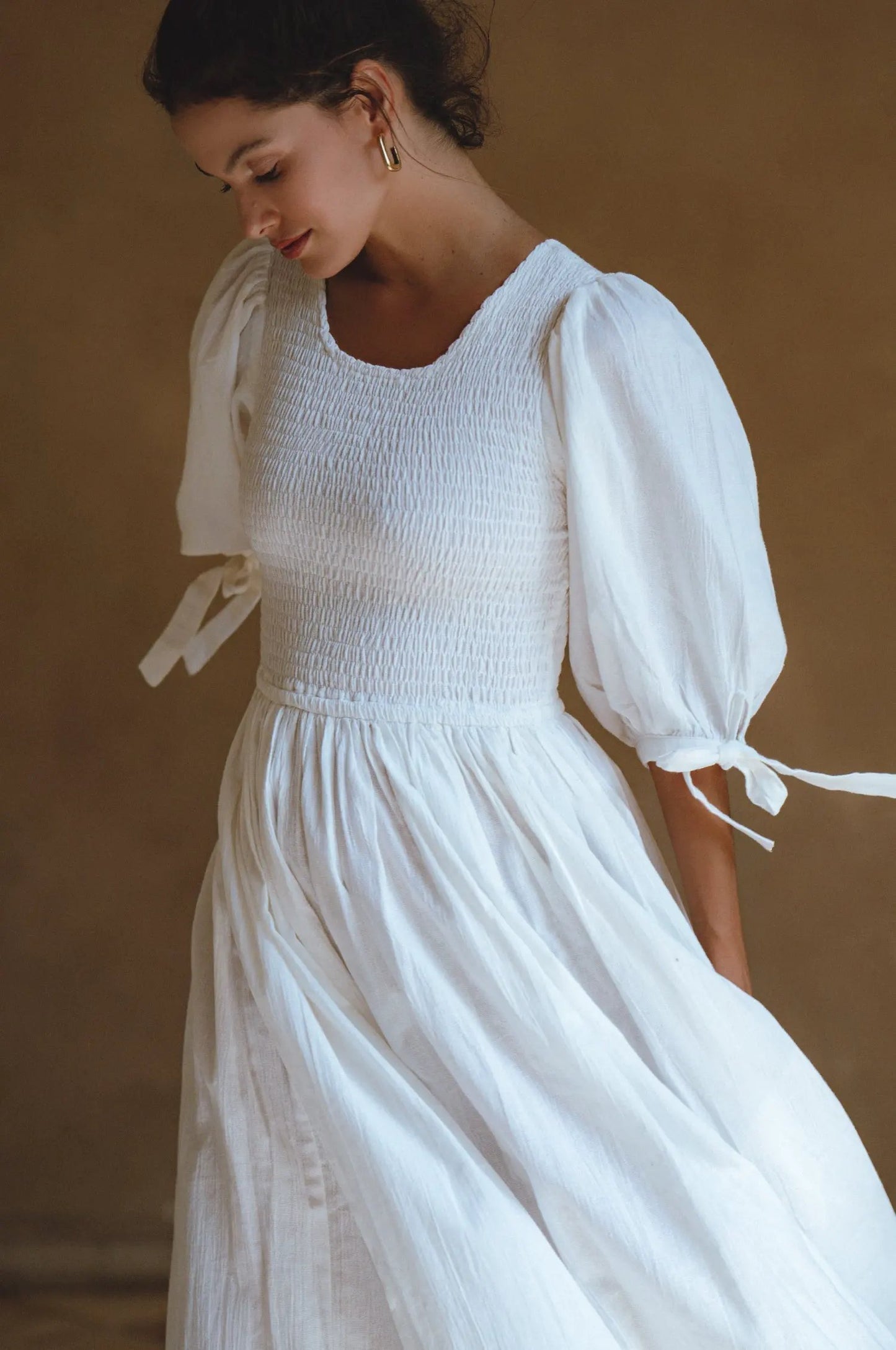 Freya Smocked Linen Midi Dress by Partner Label