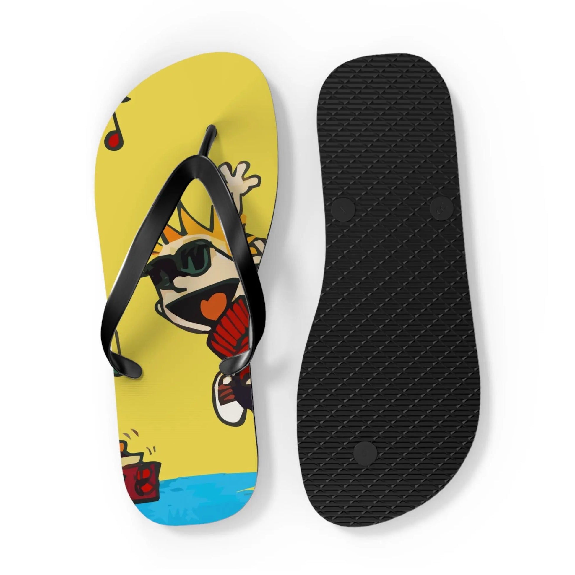Calvin and Hobbes Dancing with Record Player Flip-Flops by Art-O-Rama