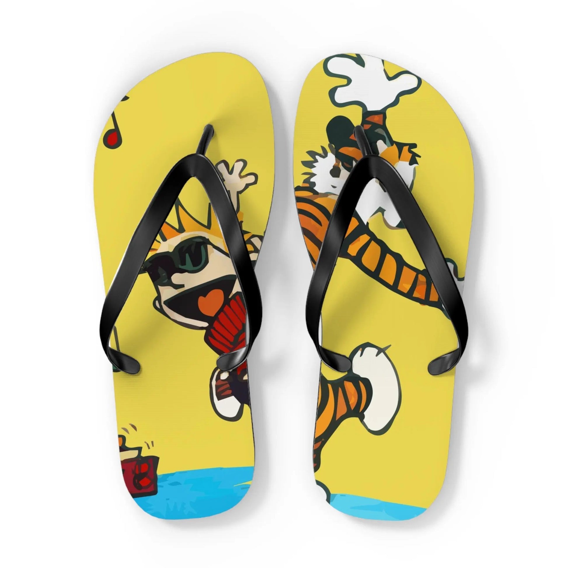 Calvin and Hobbes Dancing with Record Player Flip-Flops by Art-O-Rama