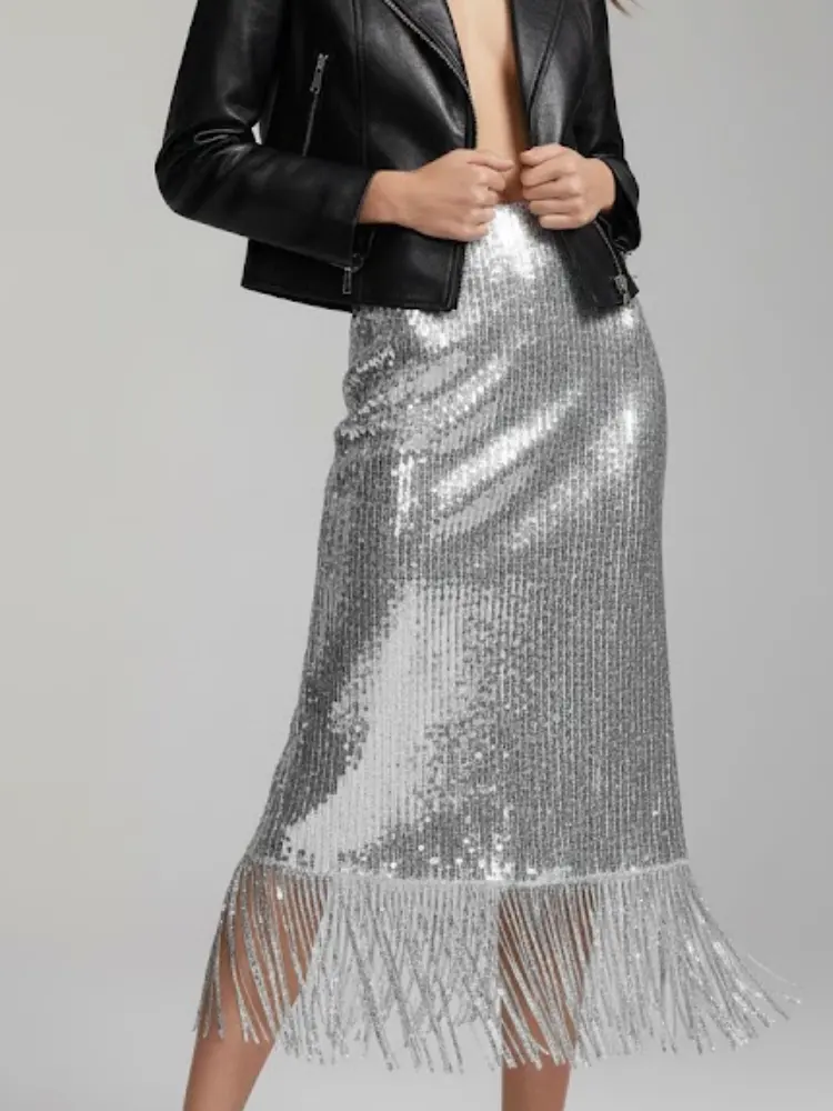 GALA GLAMOUR Fringed Midi Skirt ECO FASHION BYMANYC ® New York by BYMANYC ® New York