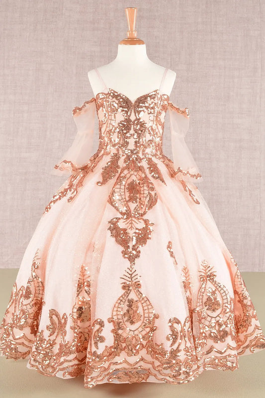 Glitter Sequin Embellished Mesh Kids Dress with Separate Mesh 3/4 Sleeves by Tux-USA