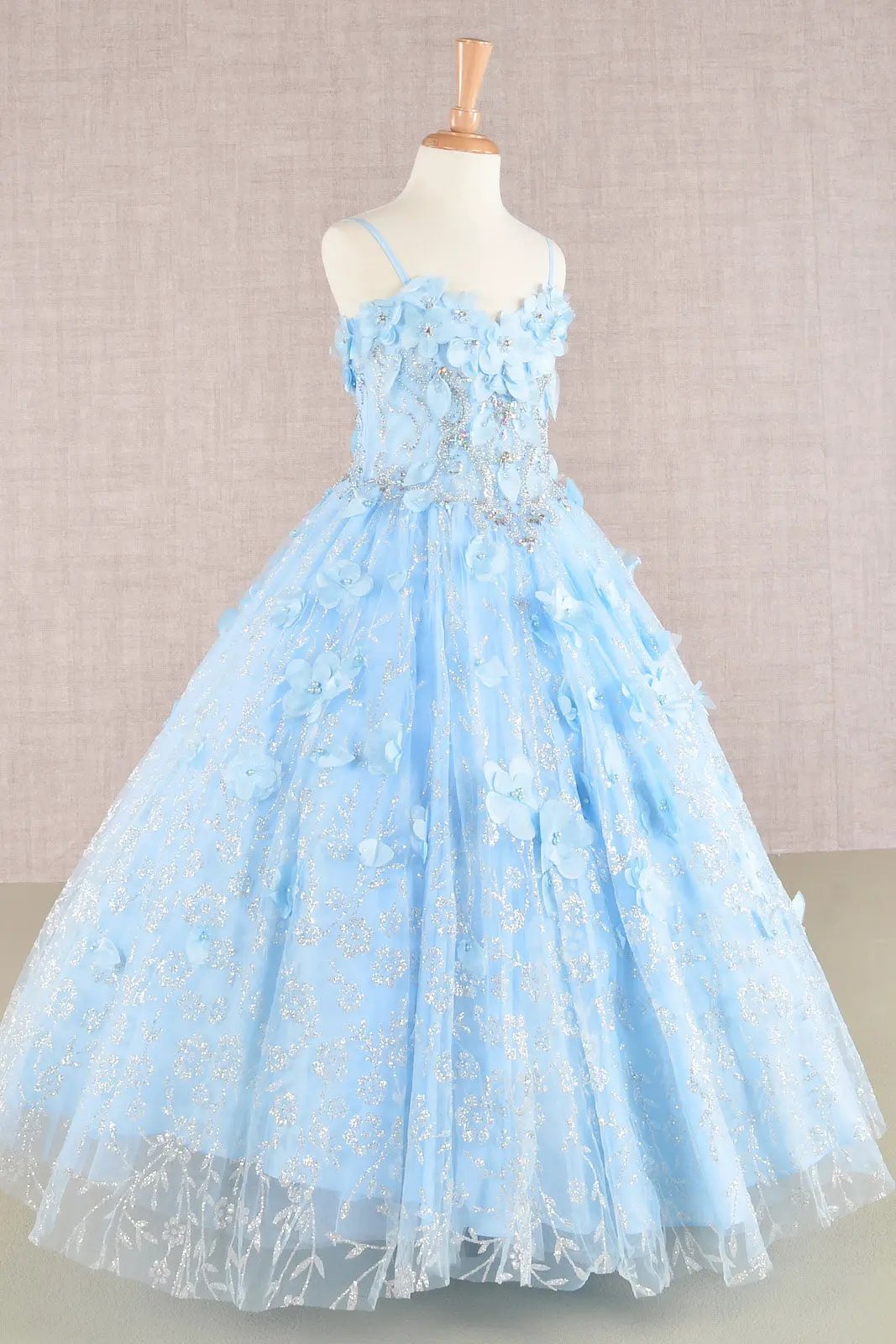 3D Flower Applique Jewel Mesh Kids Dress with Long Mesh Cloak by Tux-USA