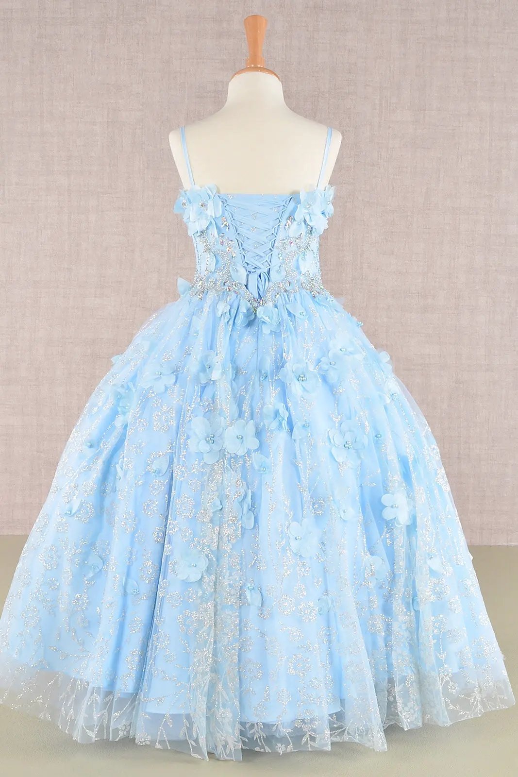 3D Flower Applique Jewel Mesh Kids Dress with Long Mesh Cloak by Tux-USA