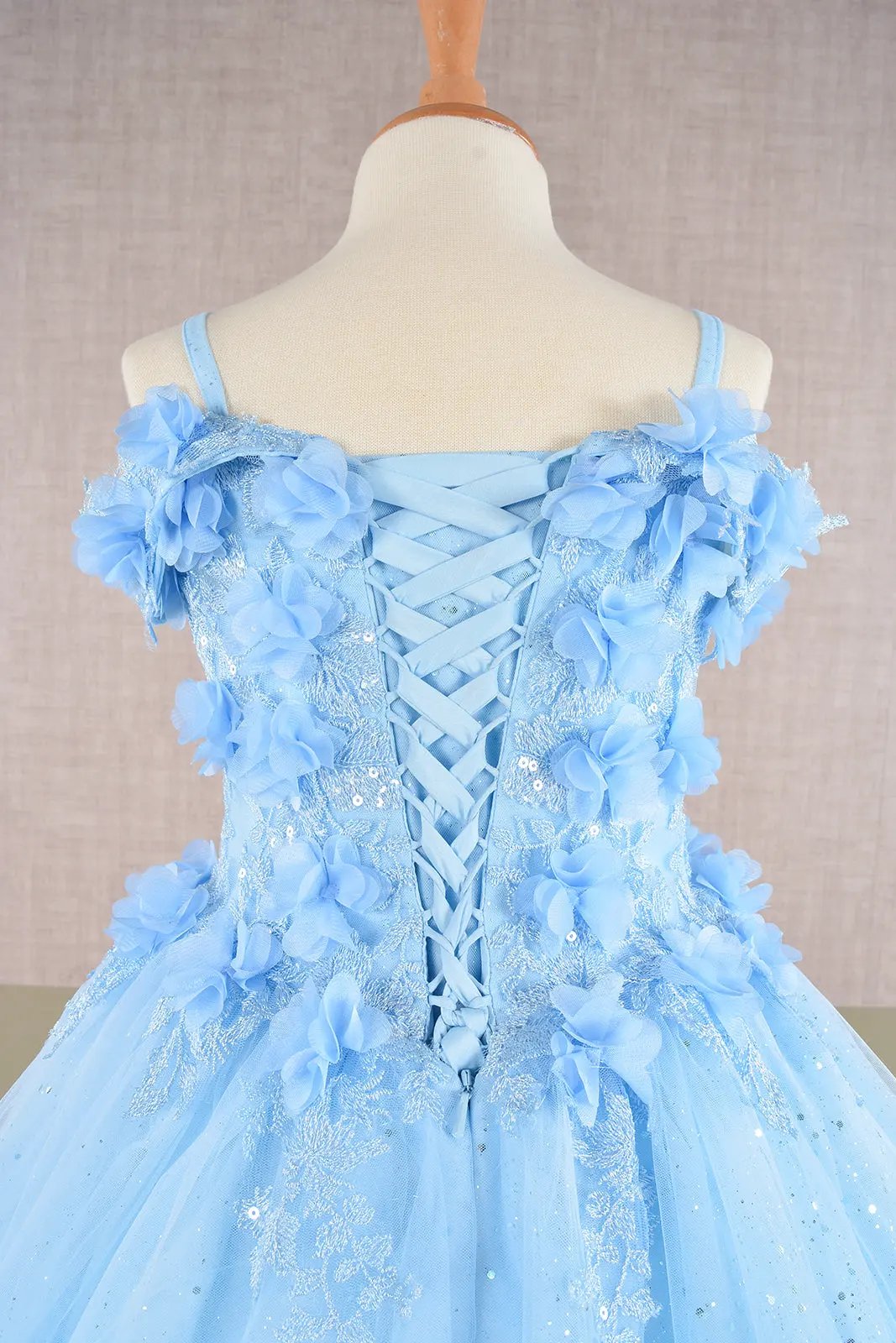 3D Floral Applique Embellished Glitter Embroidery Mesh Kids Dress by Tux-USA