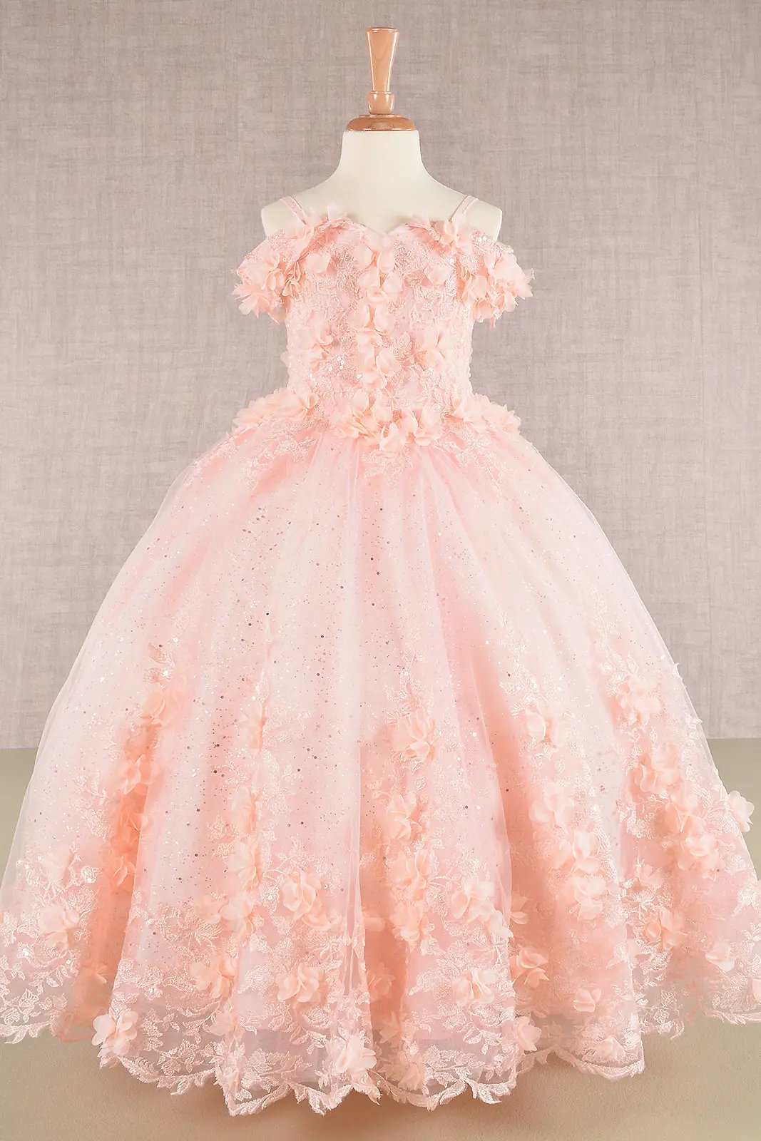 3D Floral Applique Embellished Glitter Embroidery Mesh Kids Dress by Tux-USA