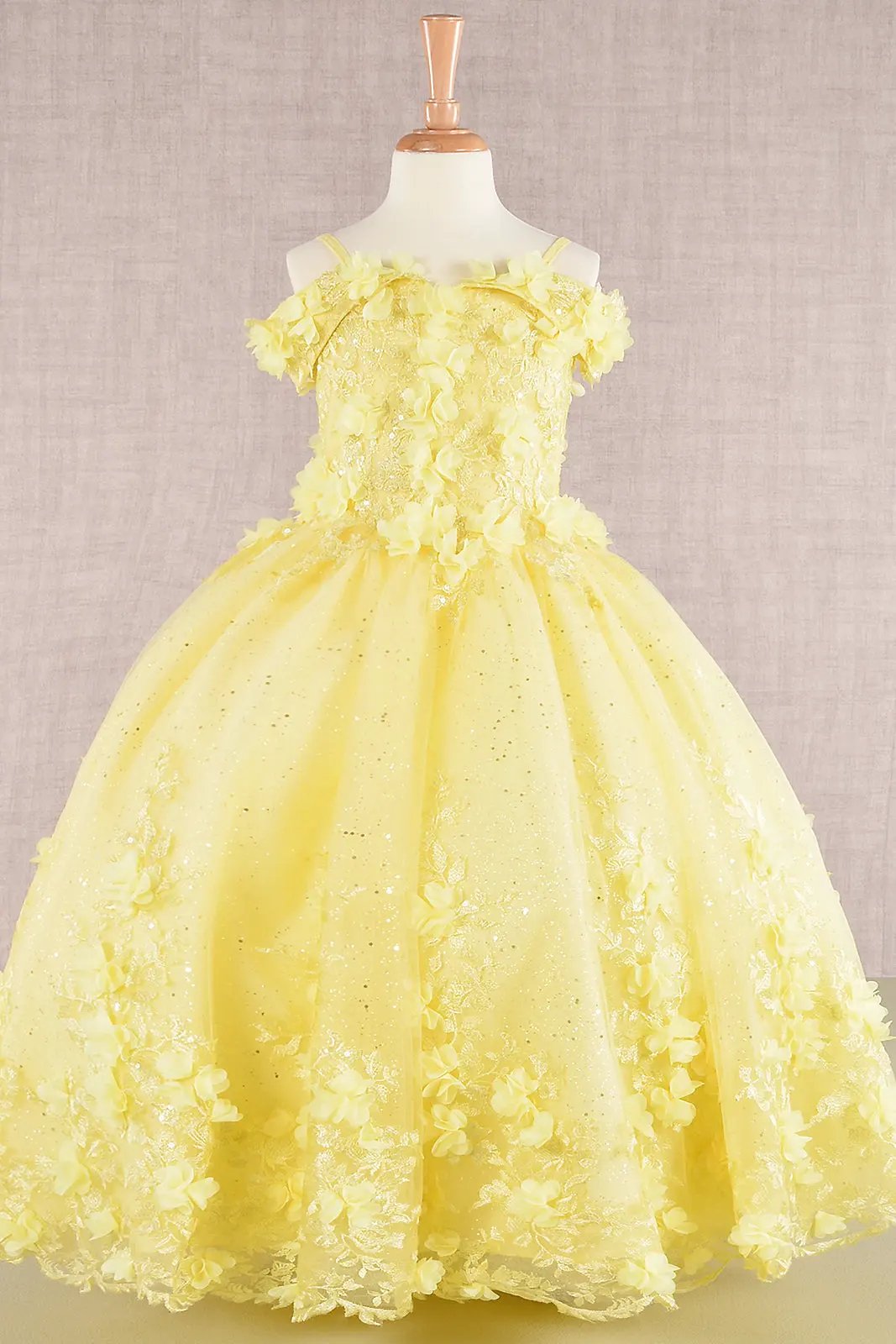 3D Floral Applique Embellished Glitter Embroidery Mesh Kids Dress by Tux-USA