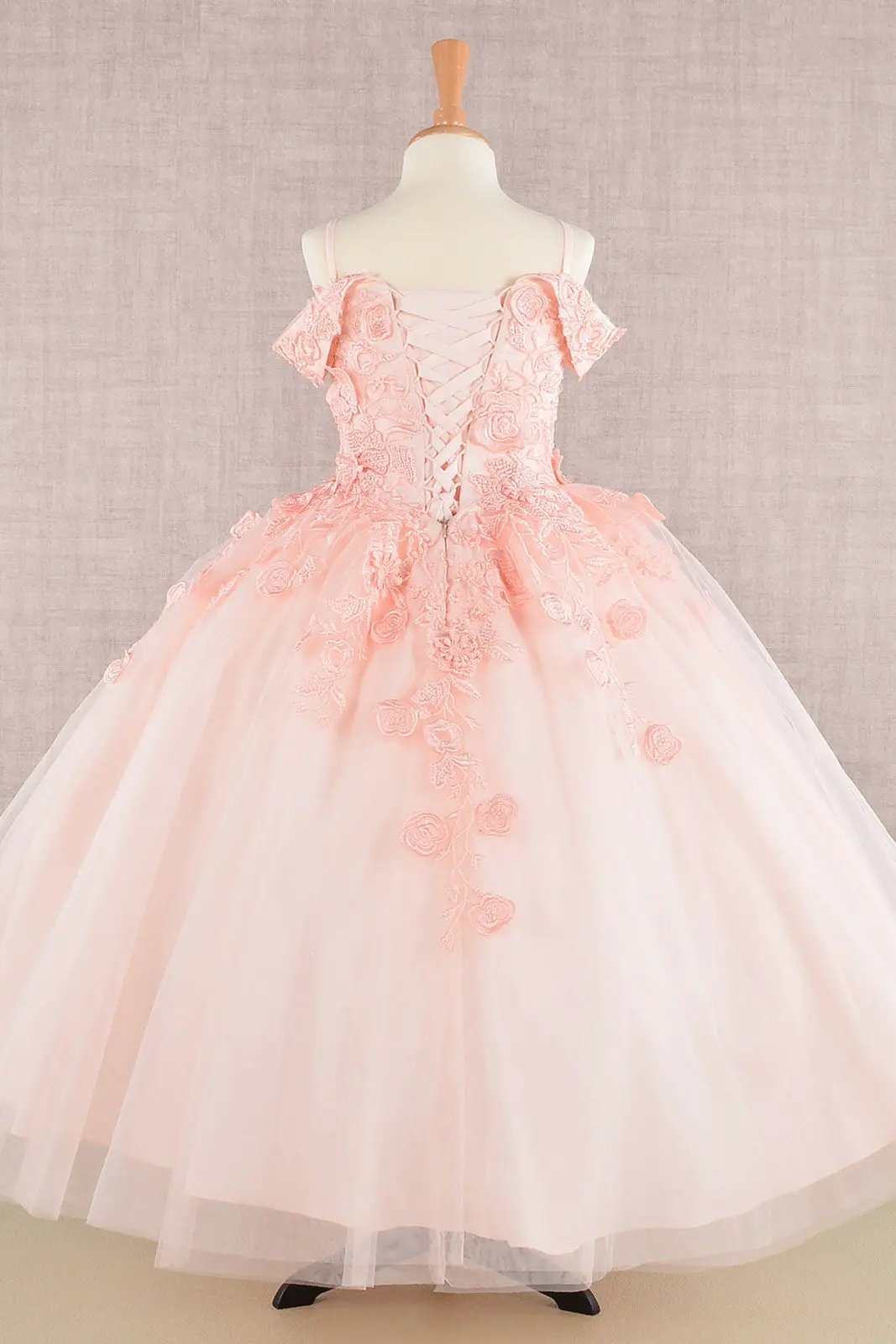 Floral Embroidery Embellished Cut-Away Shoulder Kids Dress by Tux-USA