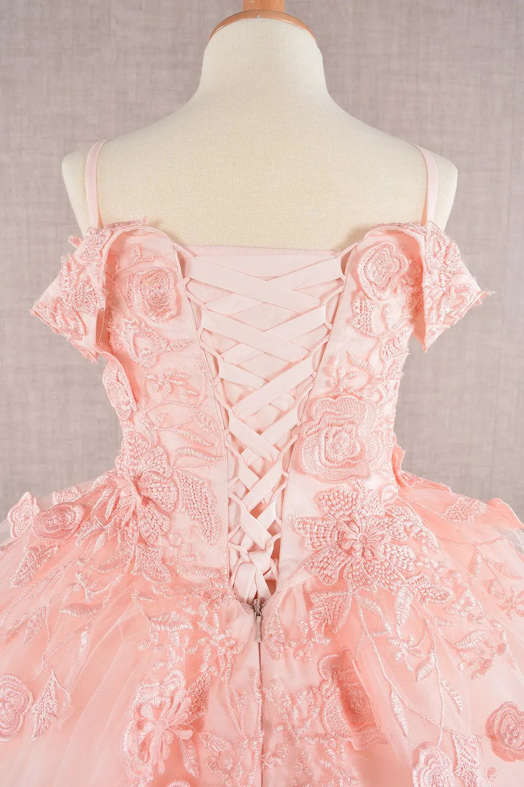 Floral Embroidery Embellished Cut-Away Shoulder Kids Dress by Tux-USA