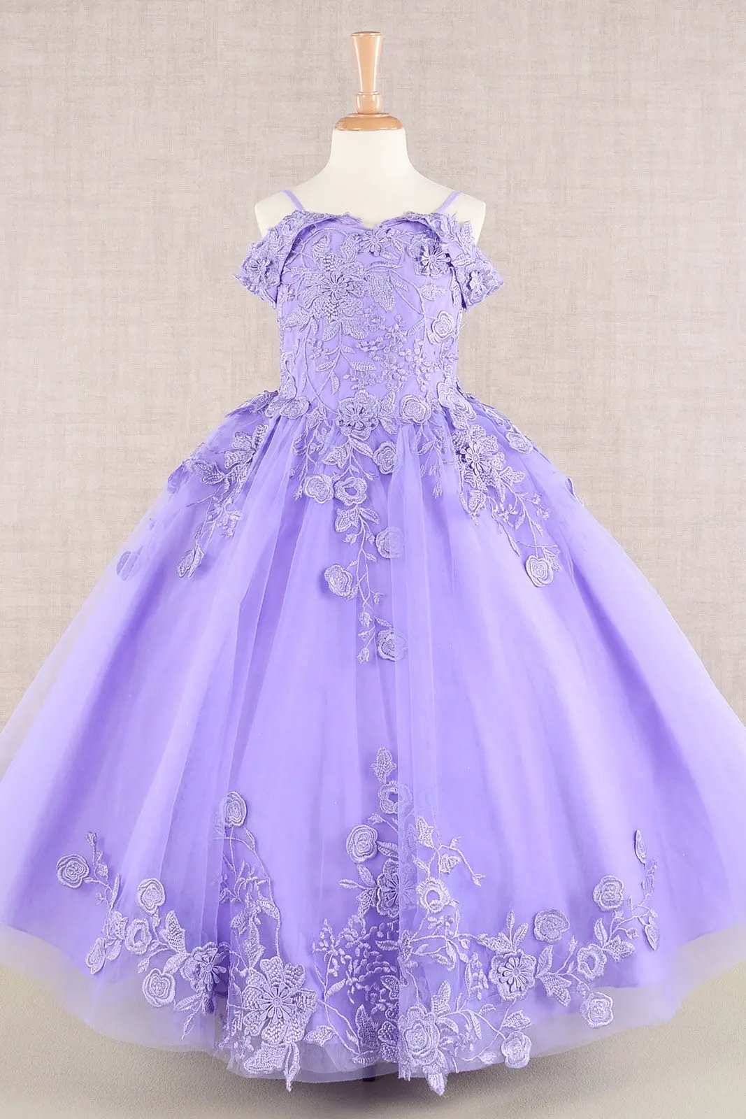 Floral Embroidery Embellished Cut-Away Shoulder Kids Dress by Tux-USA