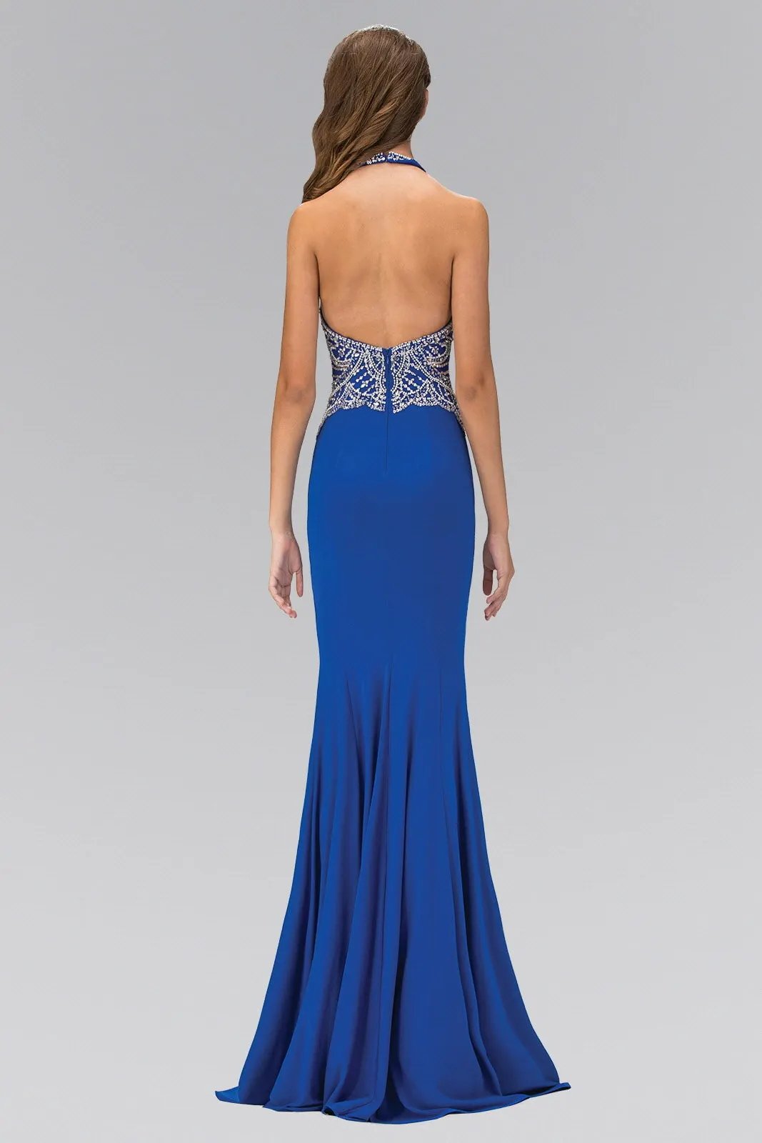 Halterneck Jersey Long Dress with Beaded Bodice by Tux-USA