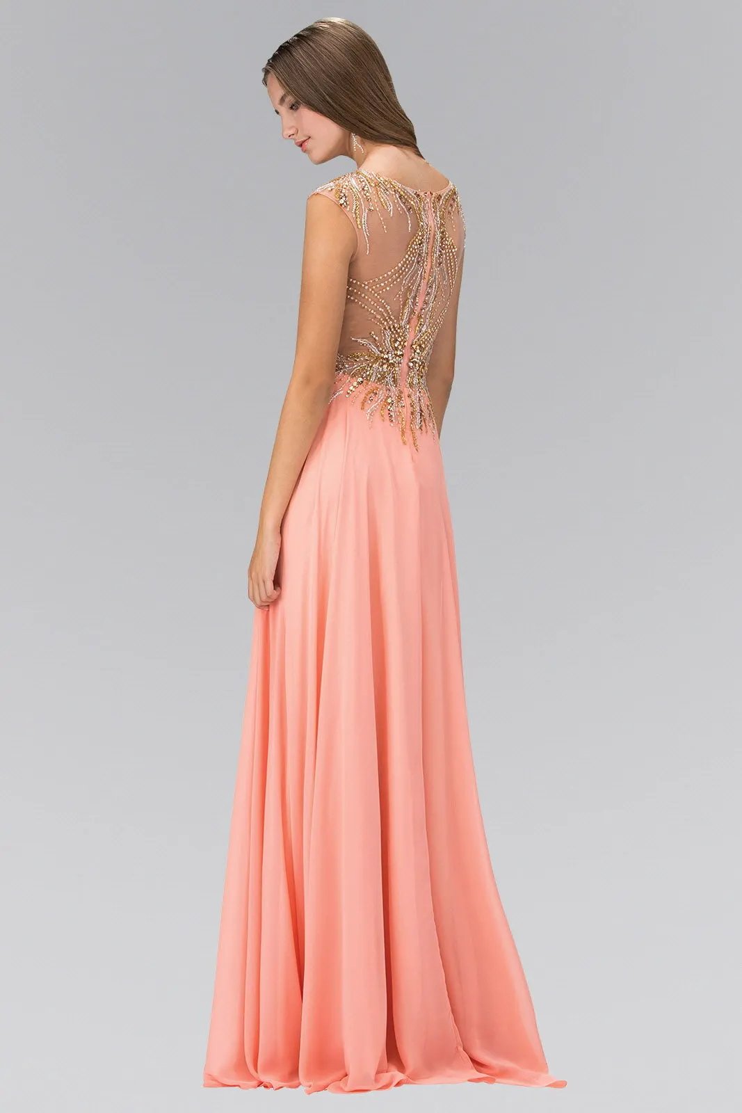 Floor Length Dress with Sheer Back and Bead Embellished Bodice by Tux-USA