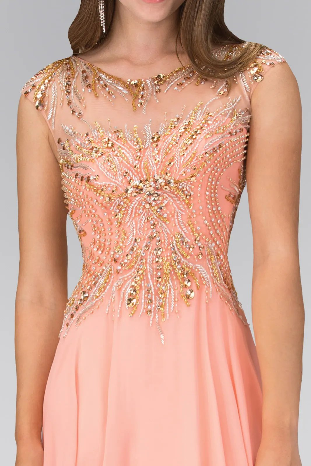 Floor Length Dress with Sheer Back and Bead Embellished Bodice by Tux-USA