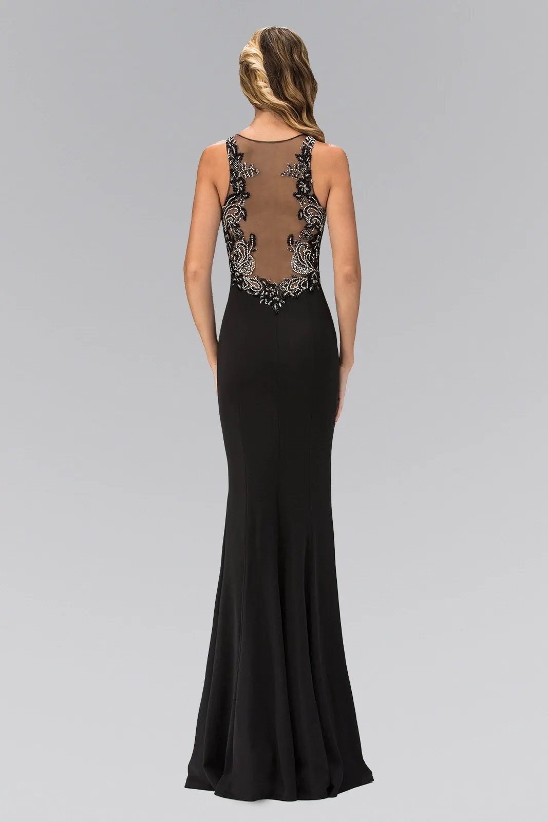 Floor Length Rome Jersey Dress with Jewel Emblished Neckline by Tux-USA