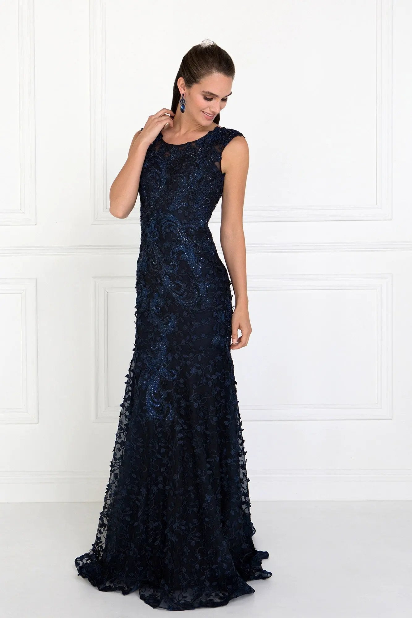 Tulle Mermaid Long Dress with Lace Applique by Tux-USA