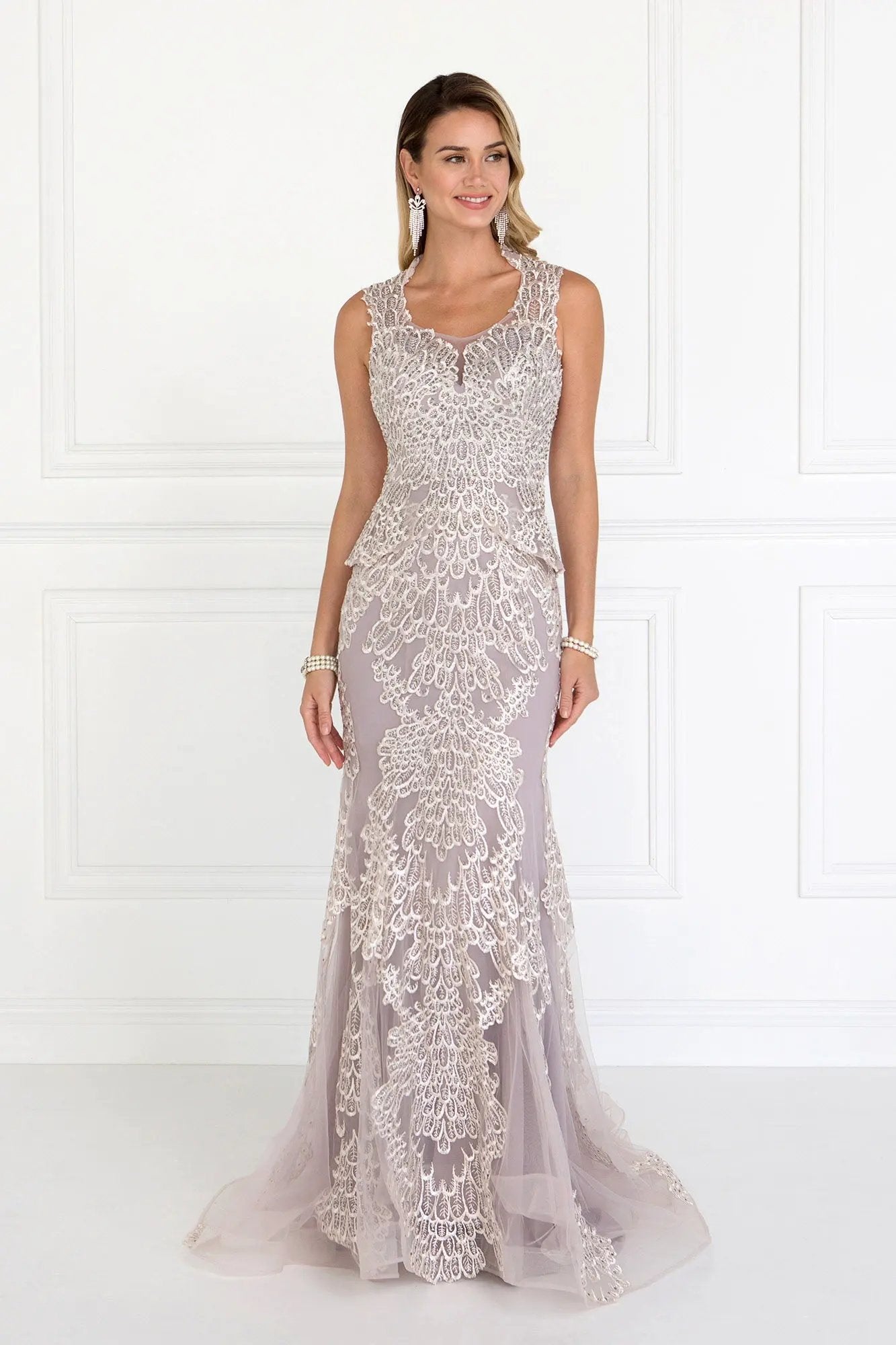 Mesh Mermaid Long Dress with Embroidery and Jewels Embellished by Tux-USA