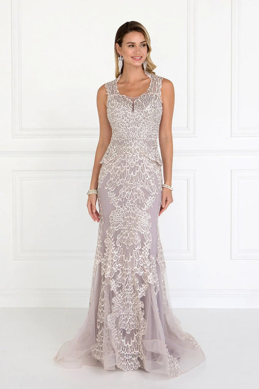 Mesh Mermaid Long Dress with Embroidery and Jewels Embellished by Tux-USA