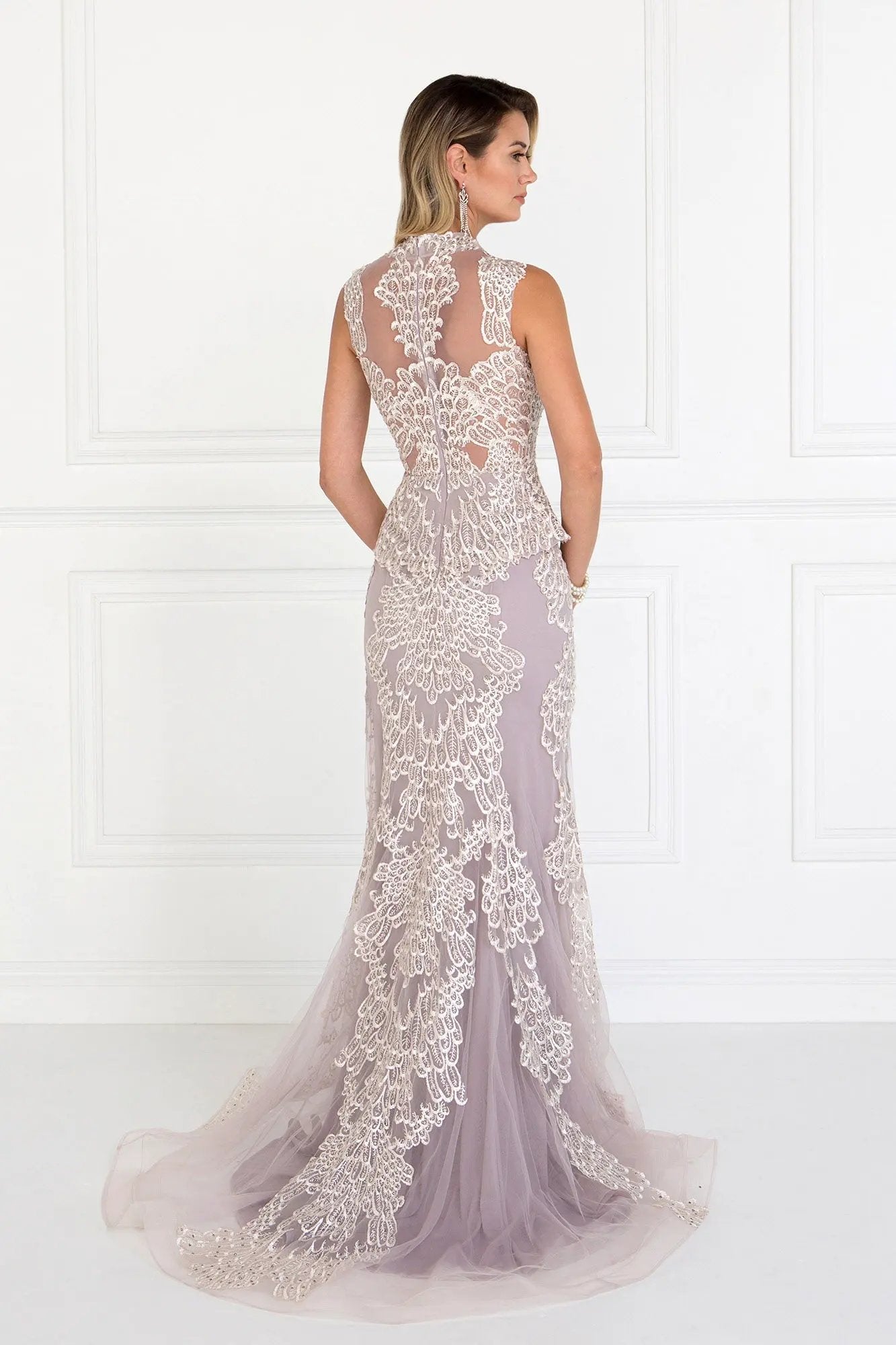 Mesh Mermaid Long Dress with Embroidery and Jewels Embellished by Tux-USA