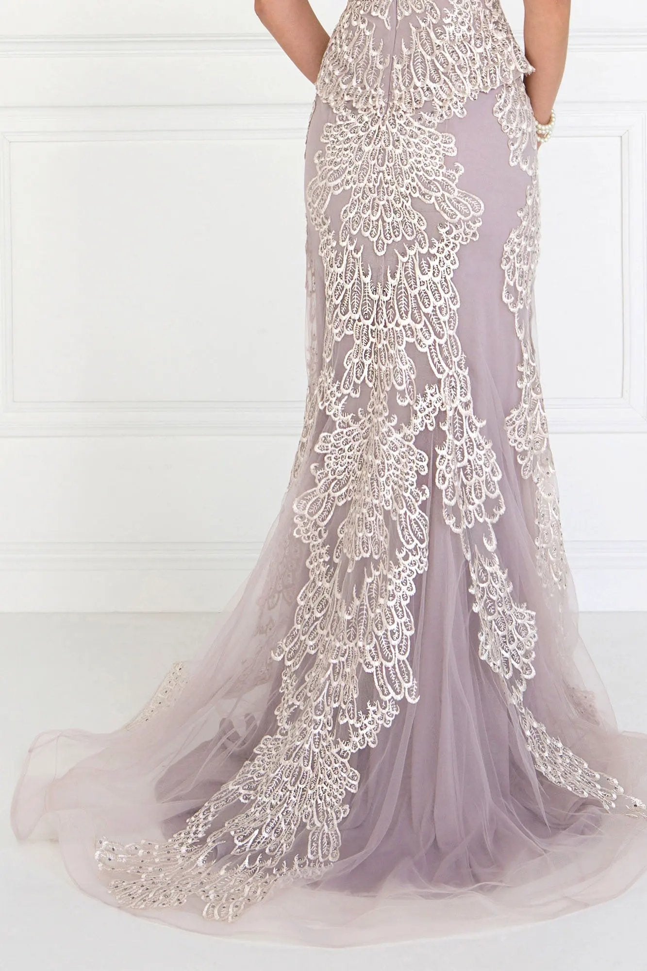 Mesh Mermaid Long Dress with Embroidery and Jewels Embellished by Tux-USA