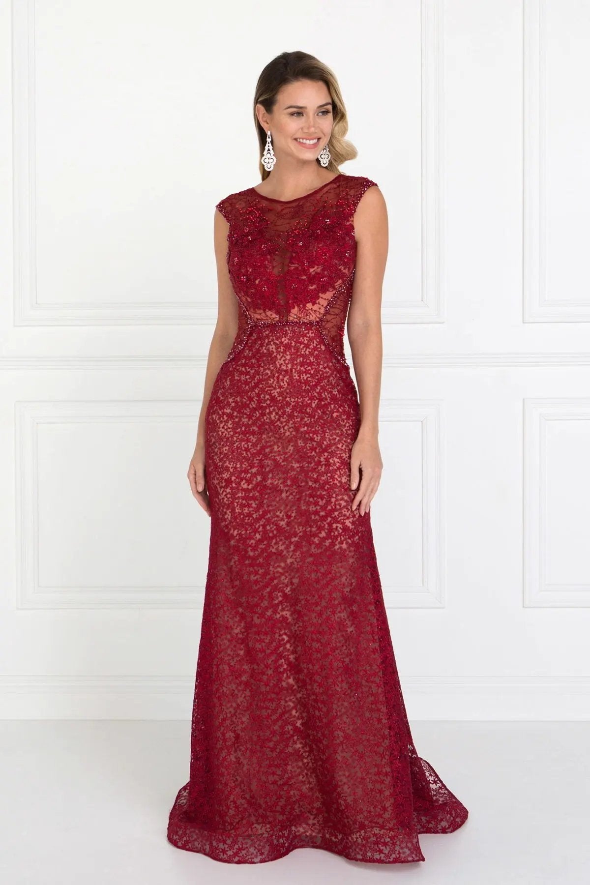 Lace EmbeLace Mermaid Long Dress with Beads and Jewels Embellished by Tux-USA