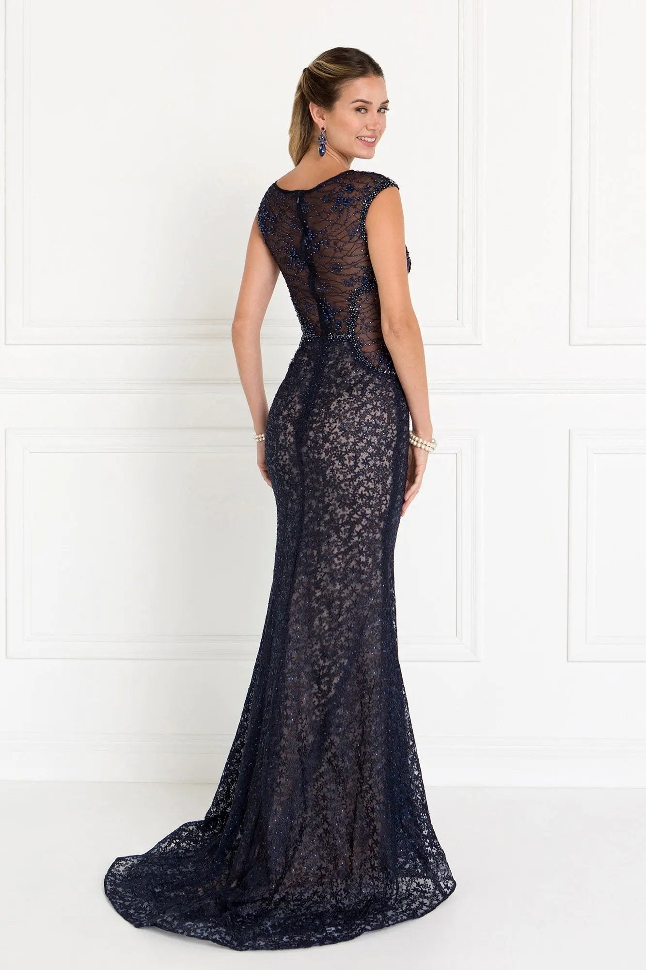 Lace EmbeLace Mermaid Long Dress with Beads and Jewels Embellished by Tux-USA