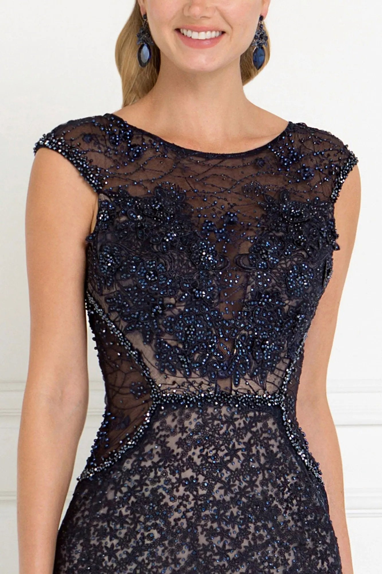 Lace EmbeLace Mermaid Long Dress with Beads and Jewels Embellished by Tux-USA