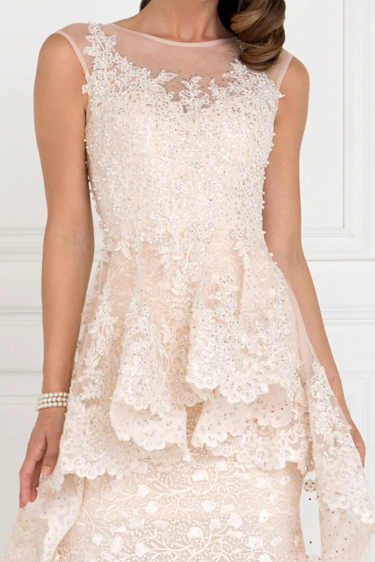 Lace Mermaid Long Dress with Sheer Back and Tulle Overlay by Tux-USA