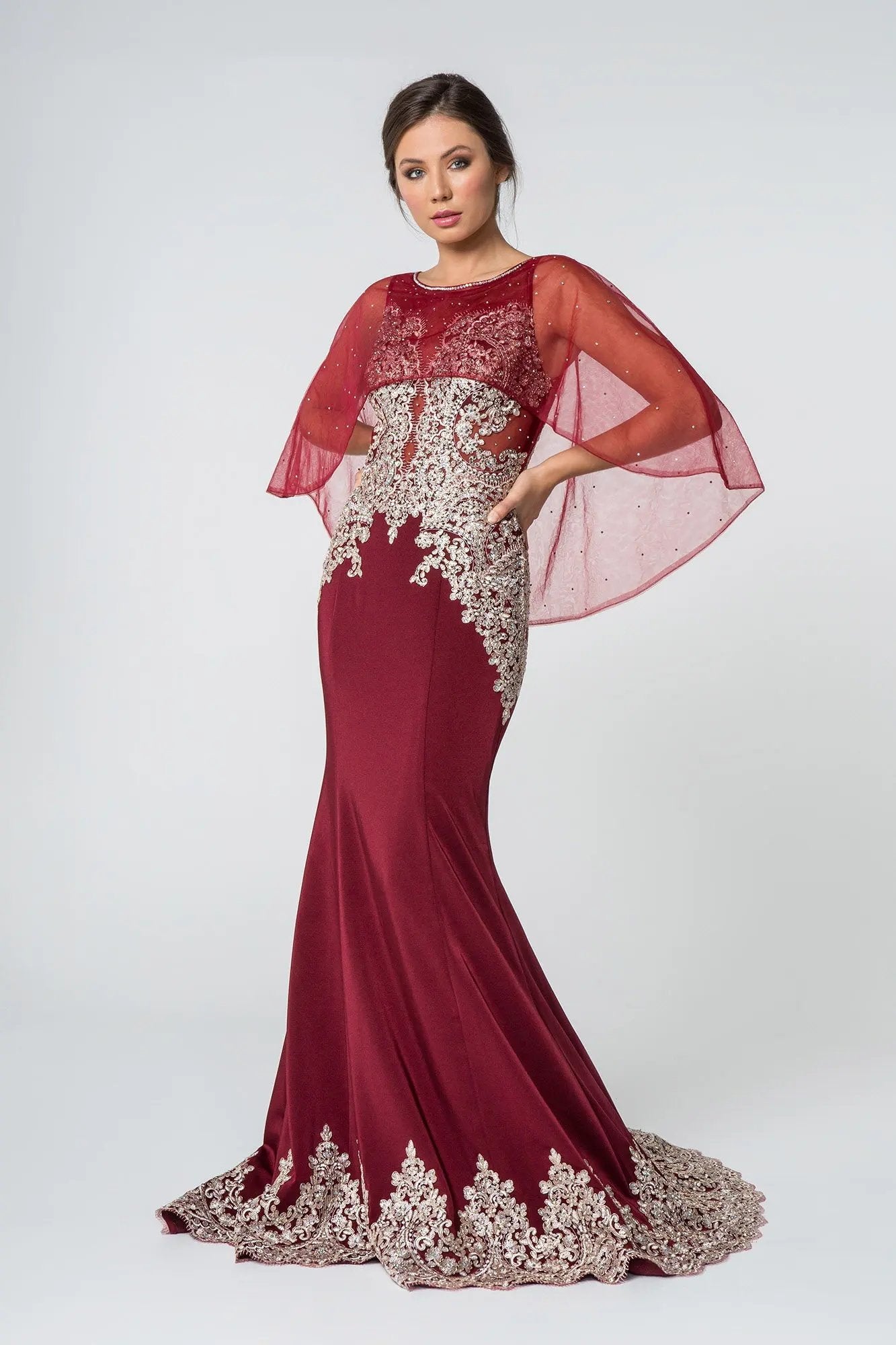 Rome Jersey Mermaid Long Dress with Embroidery and Jewels by Tux-USA