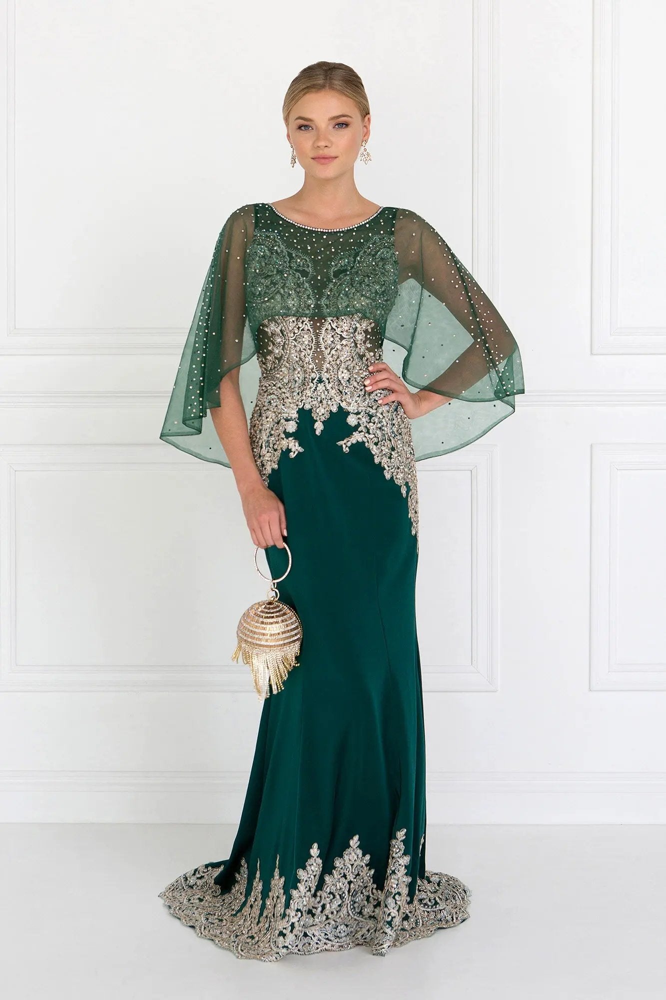 Rome Jersey Mermaid Long Dress with Embroidery and Jewels by Tux-USA