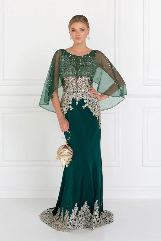 Rome Jersey Mermaid Long Dress with Embroidery and Jewels by Tux-USA