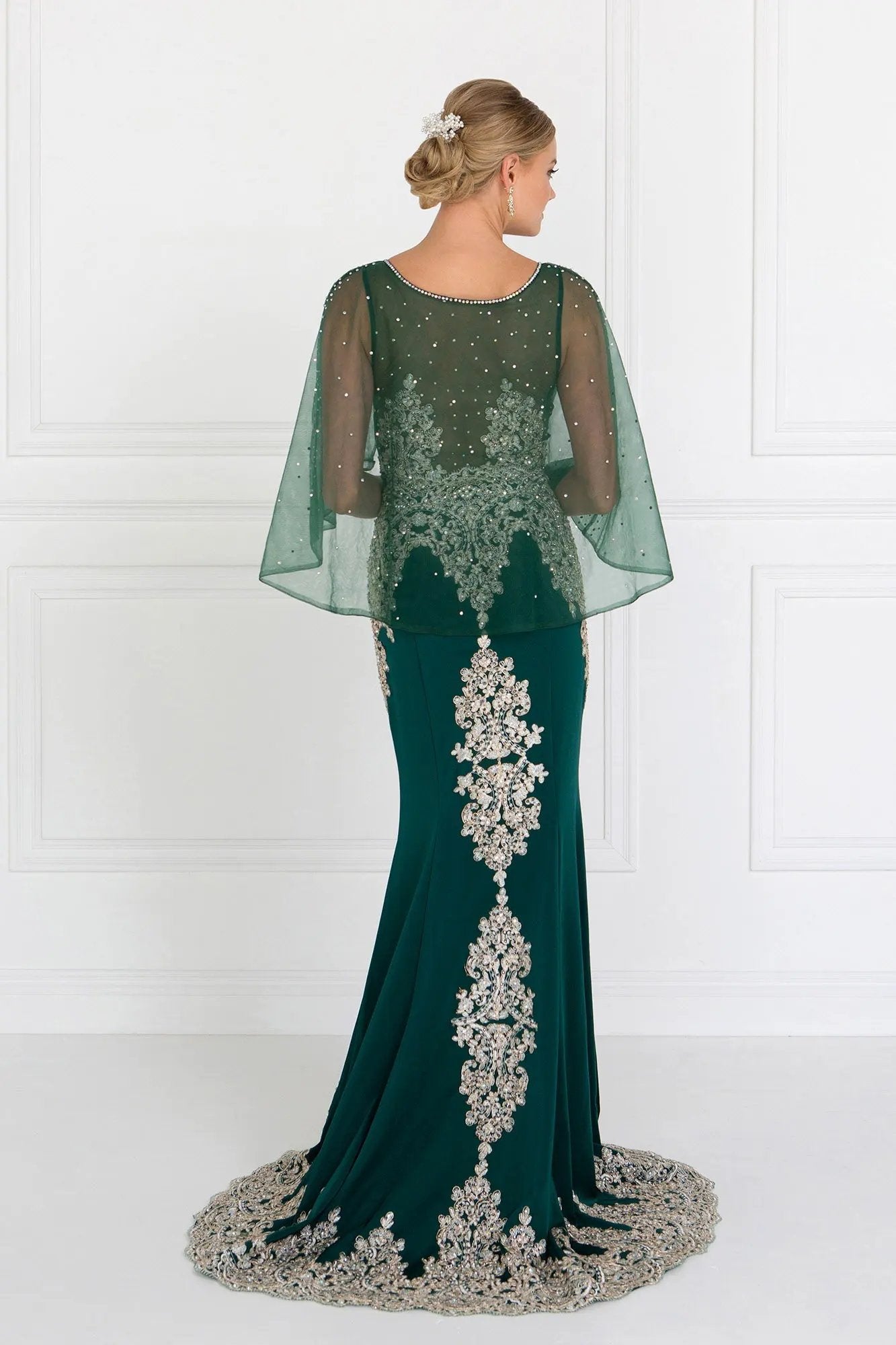 Rome Jersey Mermaid Long Dress with Embroidery and Jewels by Tux-USA