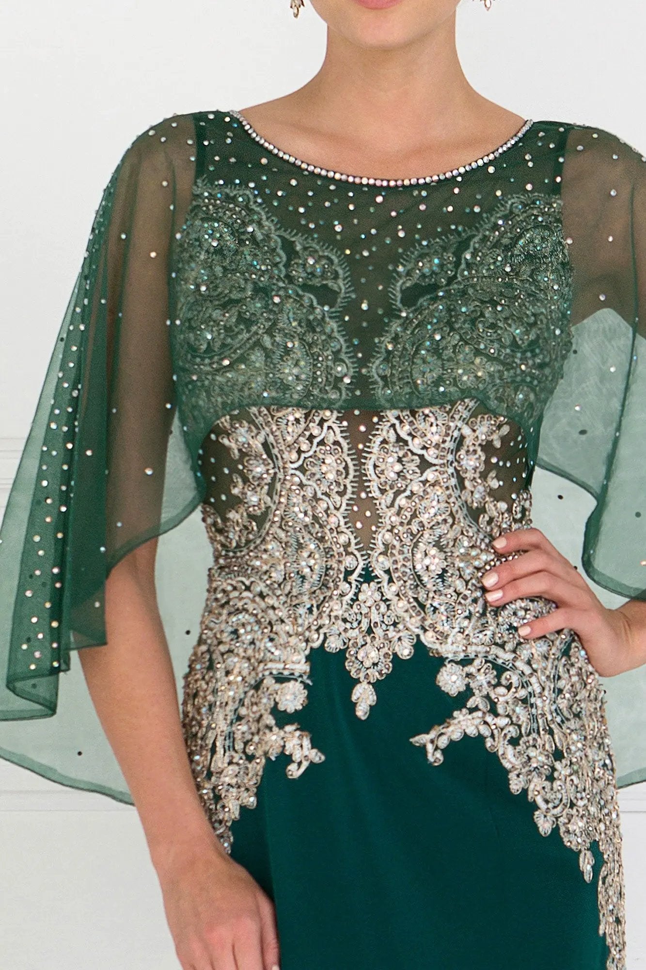 Rome Jersey Mermaid Long Dress with Embroidery and Jewels by Tux-USA