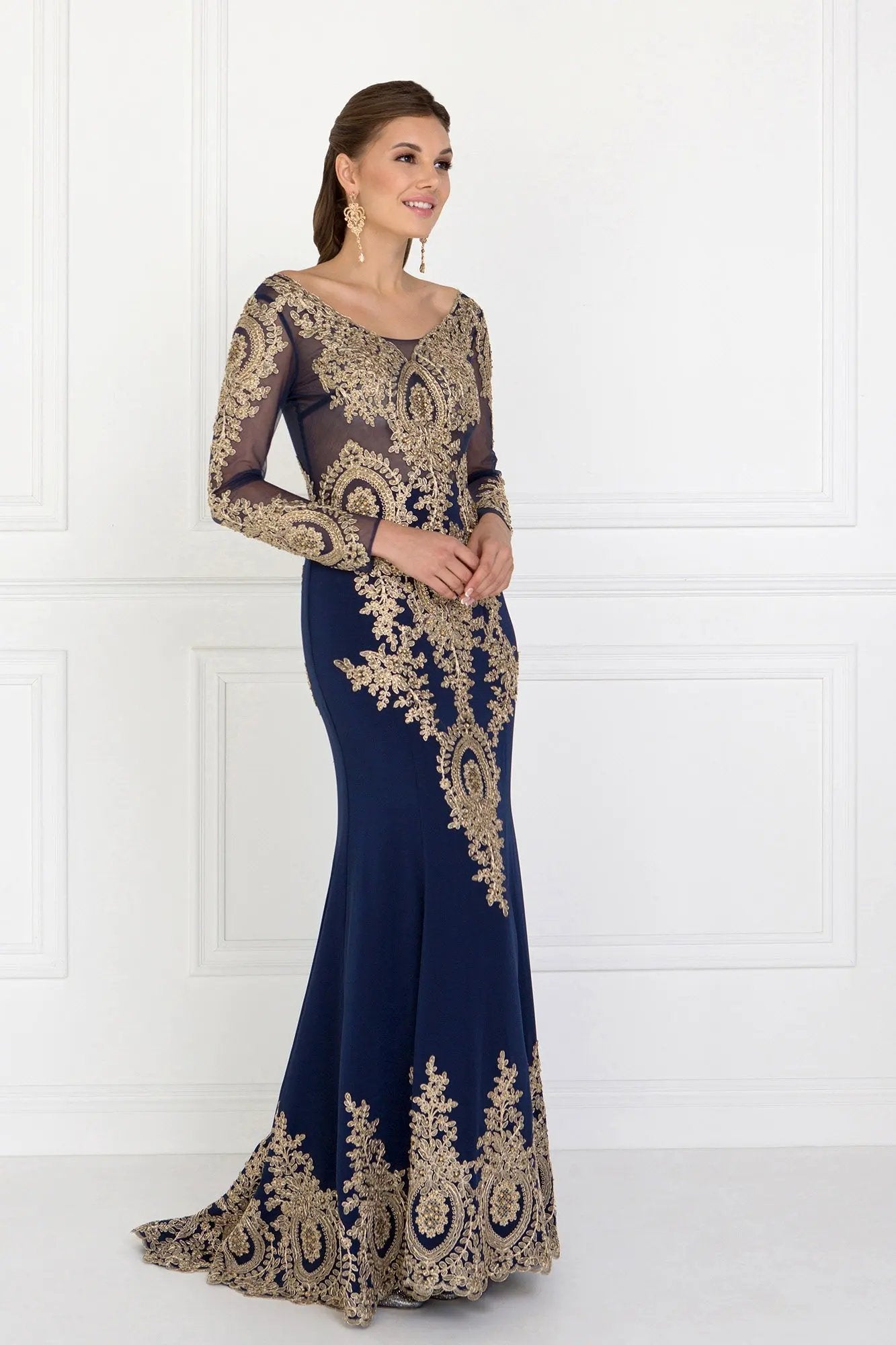 Rome Jersey Mermaid Long Dress with Sheer V-Back by Tux-USA
