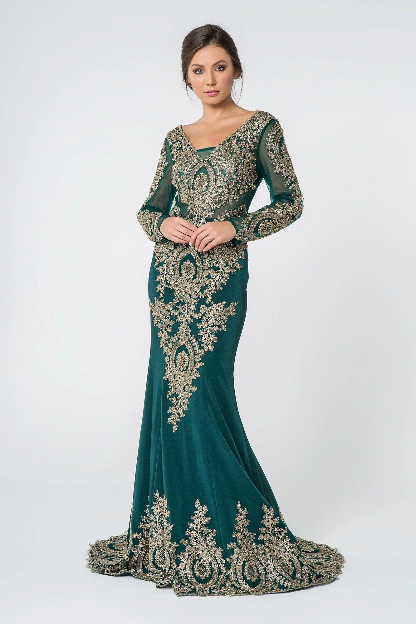 Rome Jersey Mermaid Long Dress with Sheer V-Back by Tux-USA