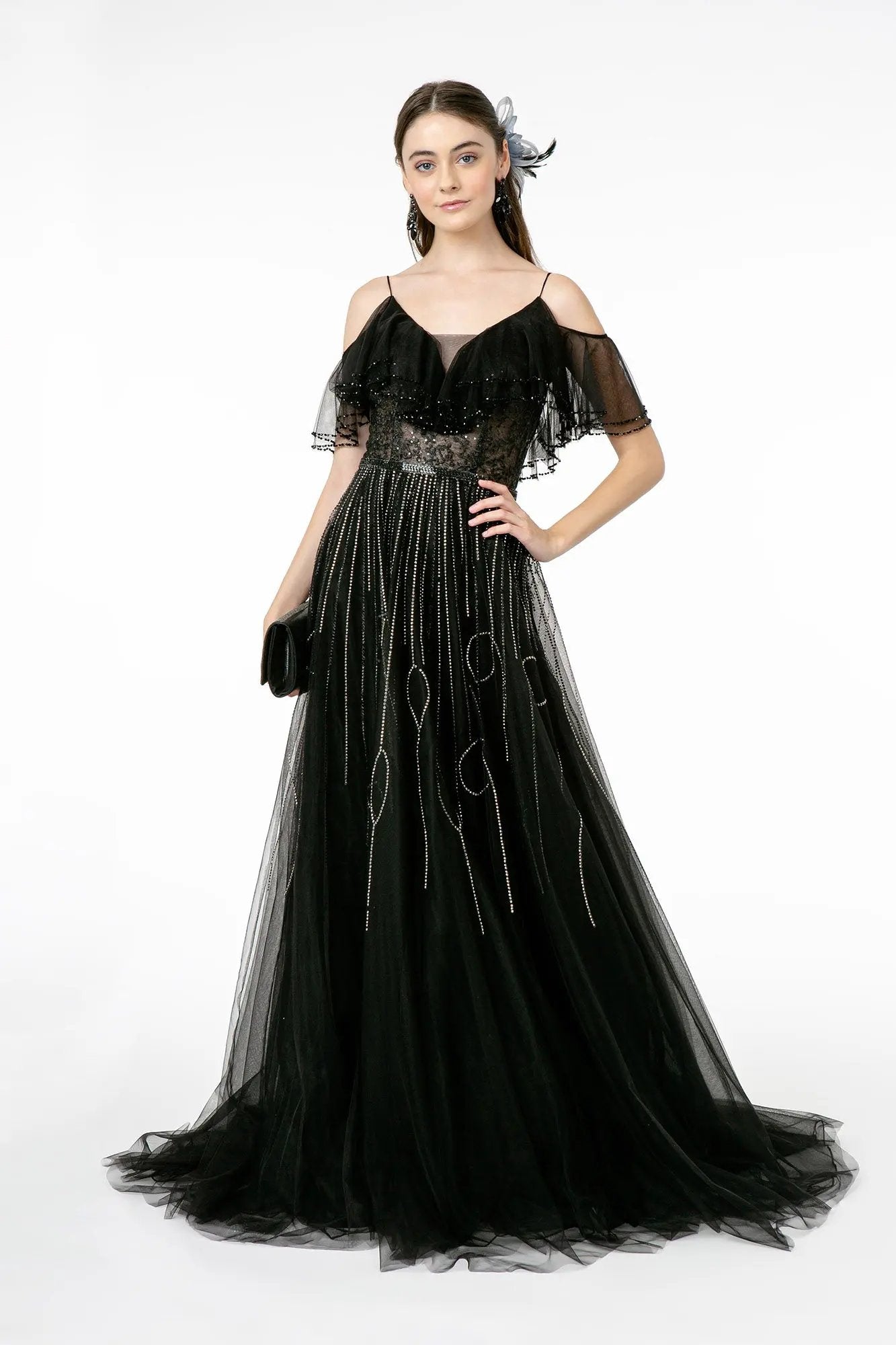 Illusion V-Neck Mesh-Layered-Top Mesh A-Line Dress by Tux-USA