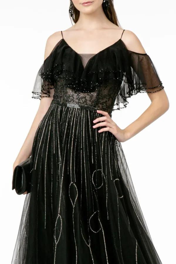 Illusion V-Neck Mesh-Layered-Top Mesh A-Line Dress by Tux-USA