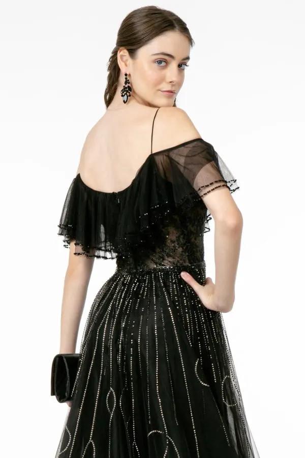 Illusion V-Neck Mesh-Layered-Top Mesh A-Line Dress by Tux-USA