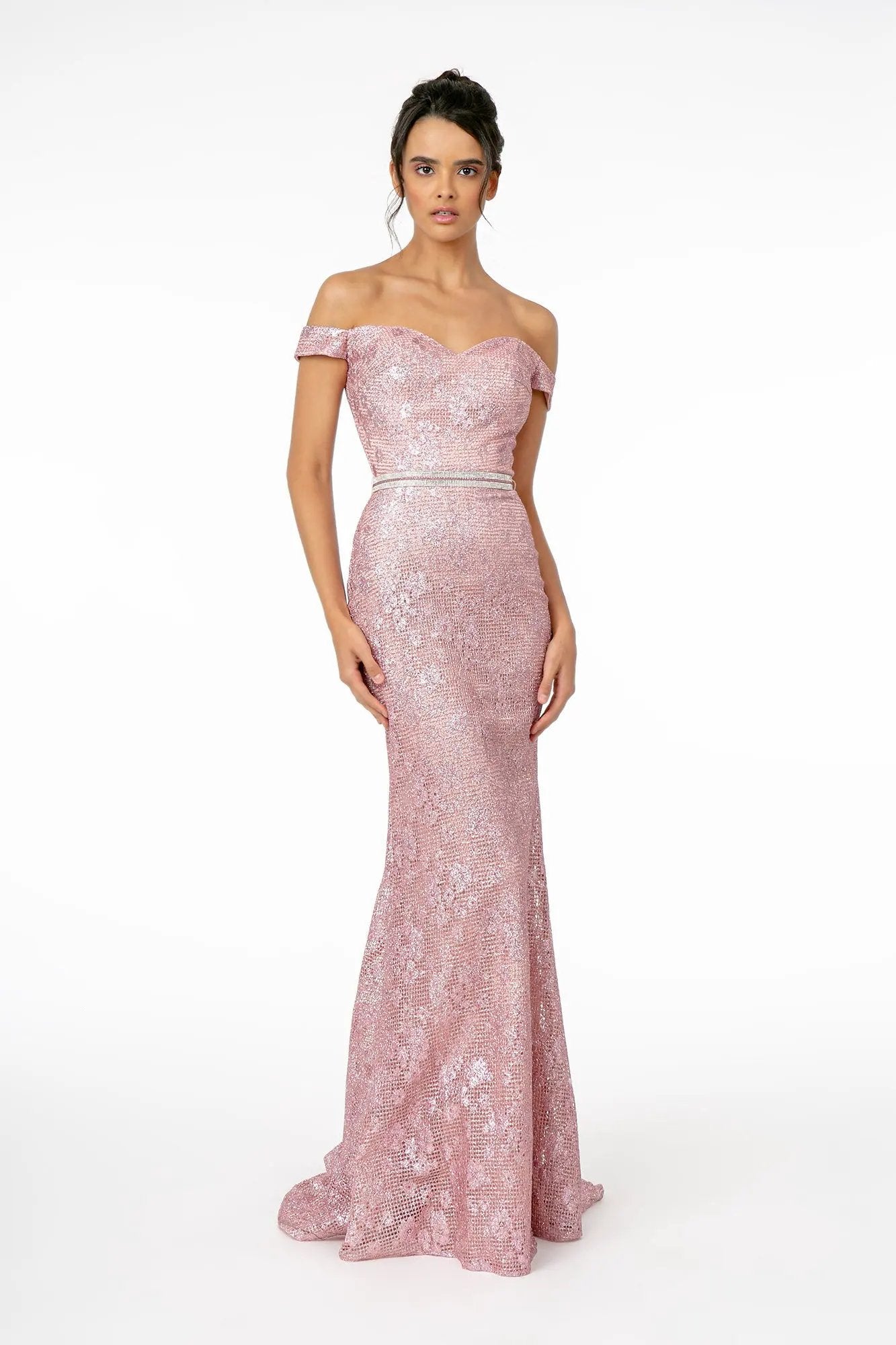 Sleeveless V-Neck Glitter Netting Mermaid Long Dress by Tux-USA