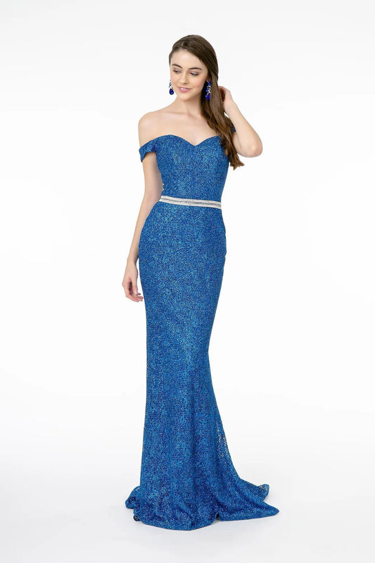 Sleeveless V-Neck Glitter Netting Mermaid Long Dress by Tux-USA