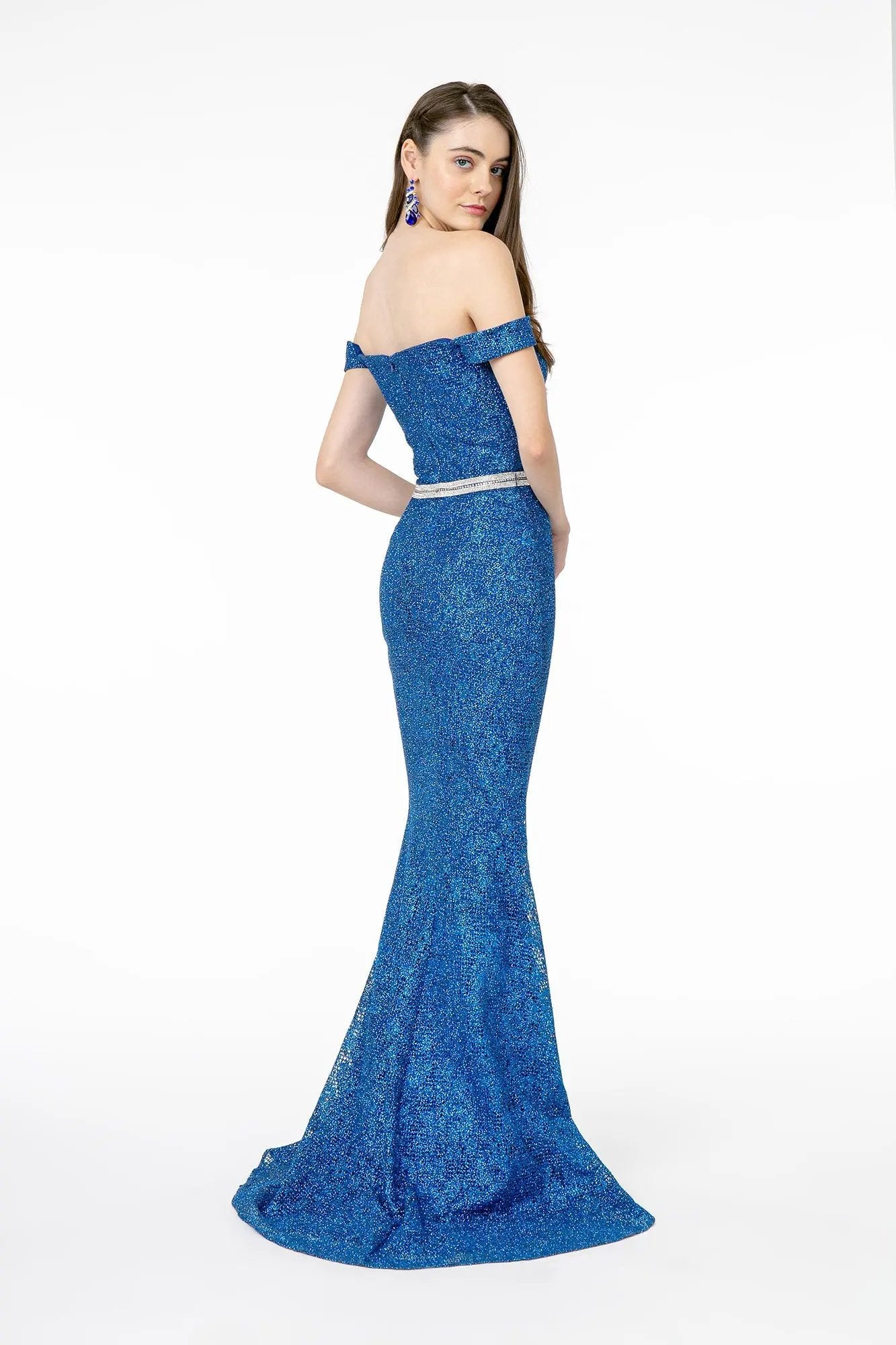 Sleeveless V-Neck Glitter Netting Mermaid Long Dress by Tux-USA