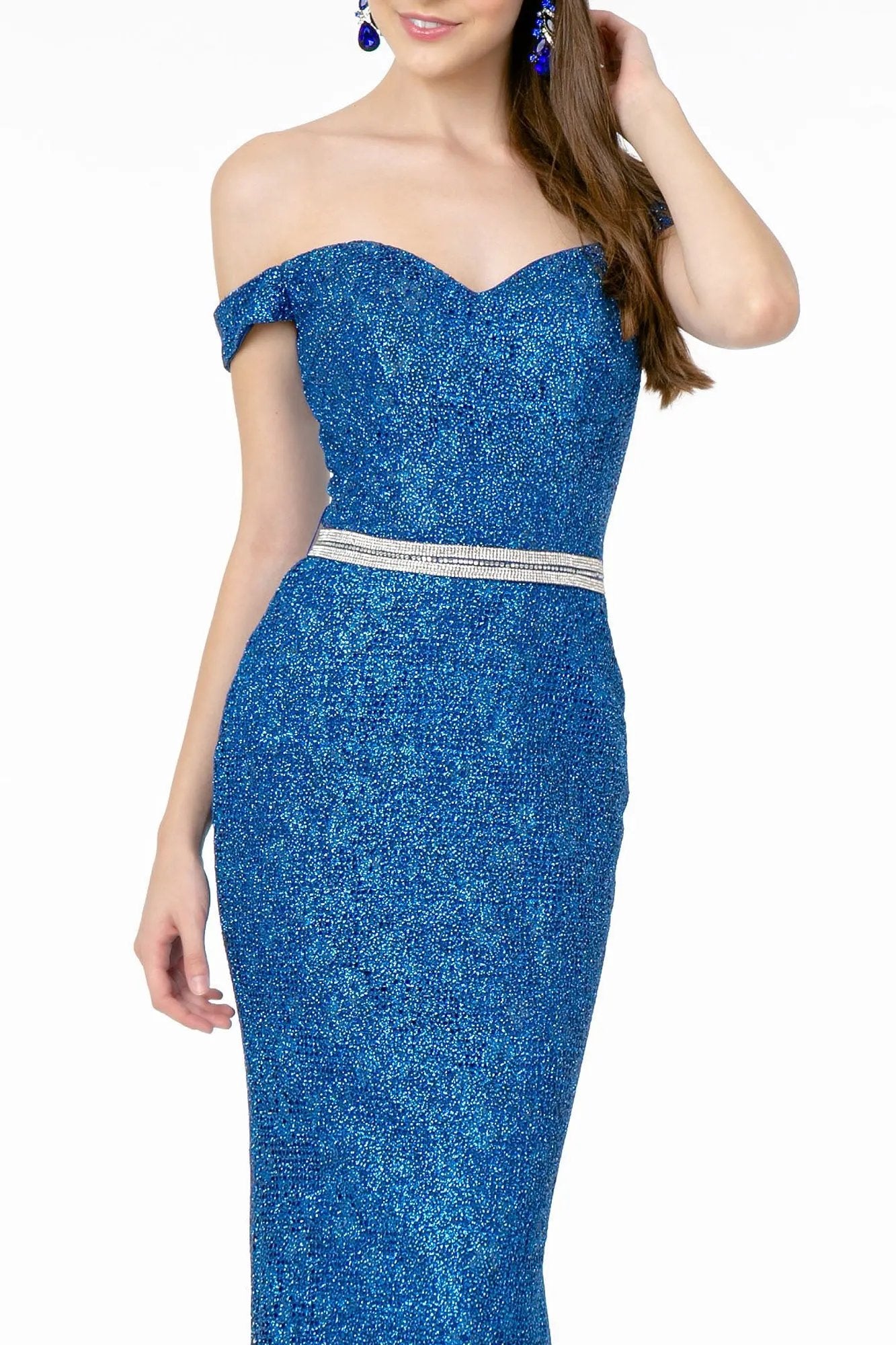 Sleeveless V-Neck Glitter Netting Mermaid Long Dress by Tux-USA