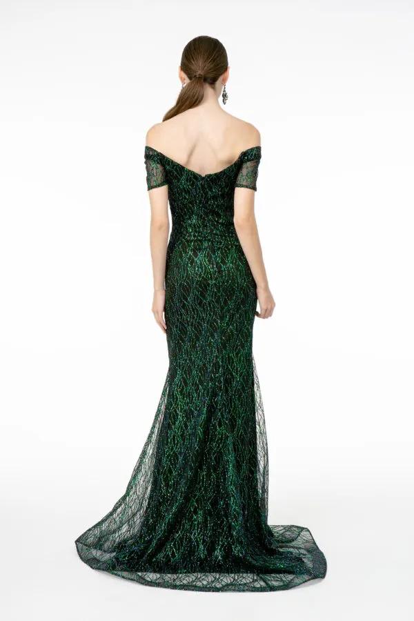 Glitter Tulle Short Sleeve Mermaid Long Dress by Tux-USA