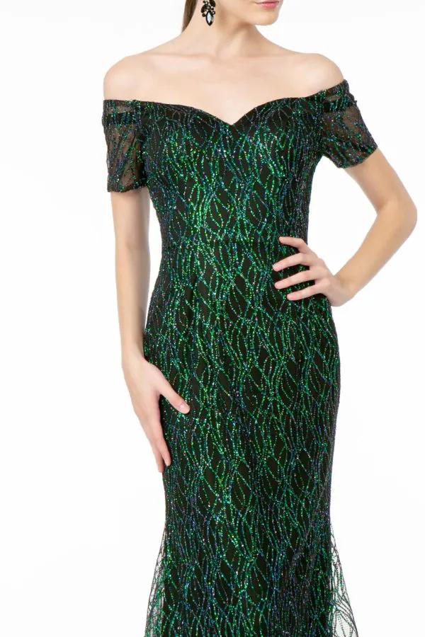 Glitter Tulle Short Sleeve Mermaid Long Dress by Tux-USA