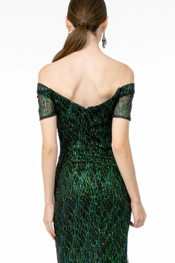 Glitter Tulle Short Sleeve Mermaid Long Dress by Tux-USA