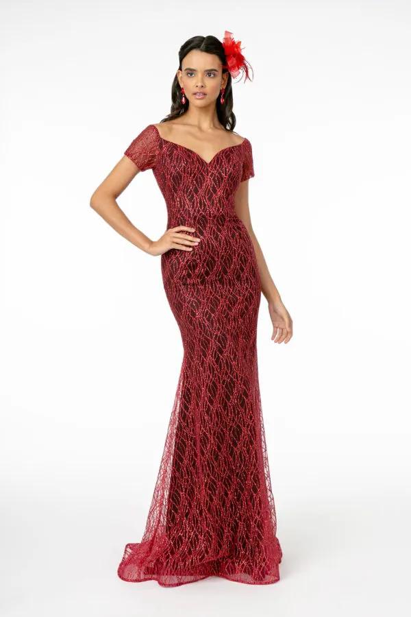 Glitter Tulle Short Sleeve Mermaid Long Dress by Tux-USA